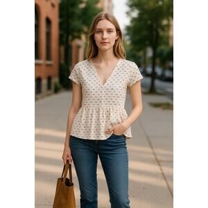 Madewell Women’s Peplum Crossover Top in Rainbow Clipdot Medium